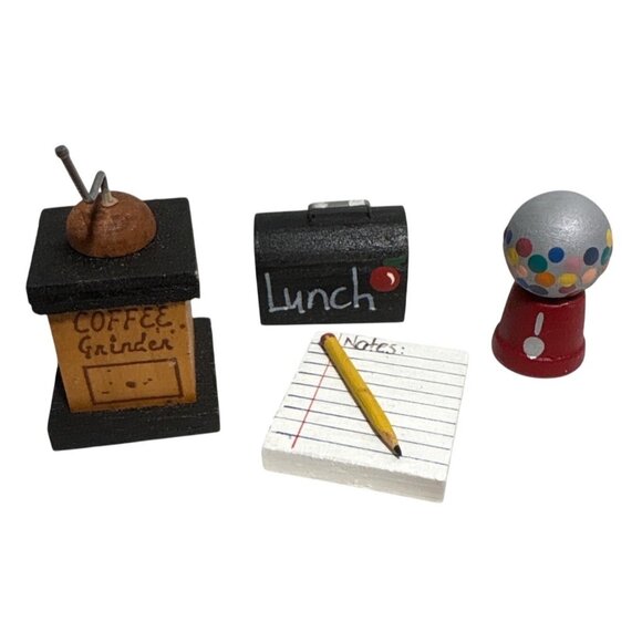 Wood Miniatures For Dollhouse Coffee Grinder Lunch Box Notebook Gumball Machine - Picture 1 of 9